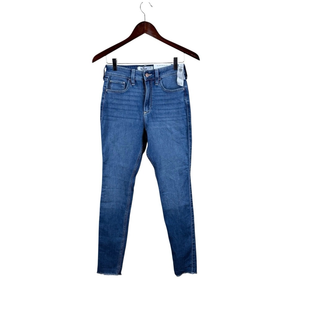 Hollister Curvy High-Rise Super Skinny Jeans Womens 2S 26S Blue Frayed Hem